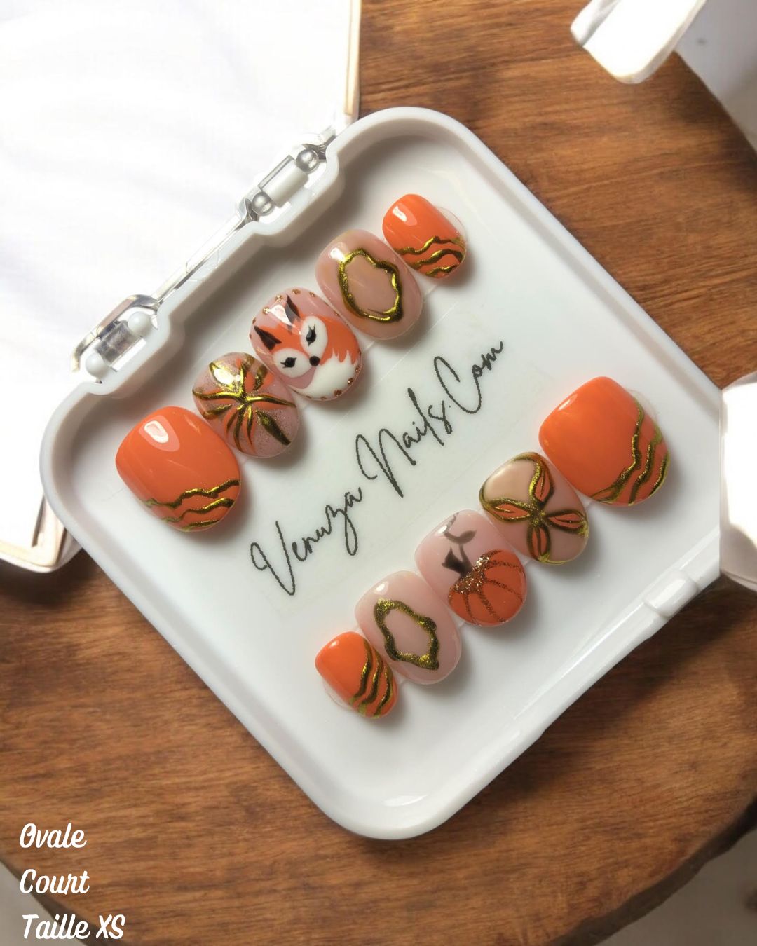 Renardor - Faux Ongles Orange - Nails Art Renard Citrouille Halloween