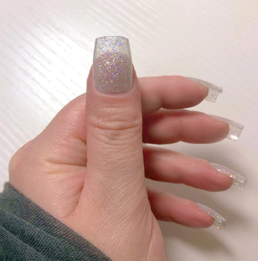 press on nails base pailletée, clear glittery