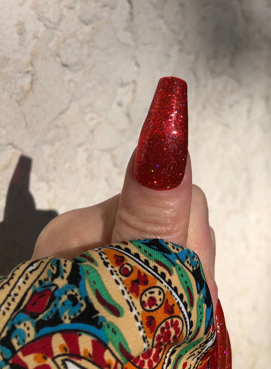 press on nails rouge à paillettes, red glitterry