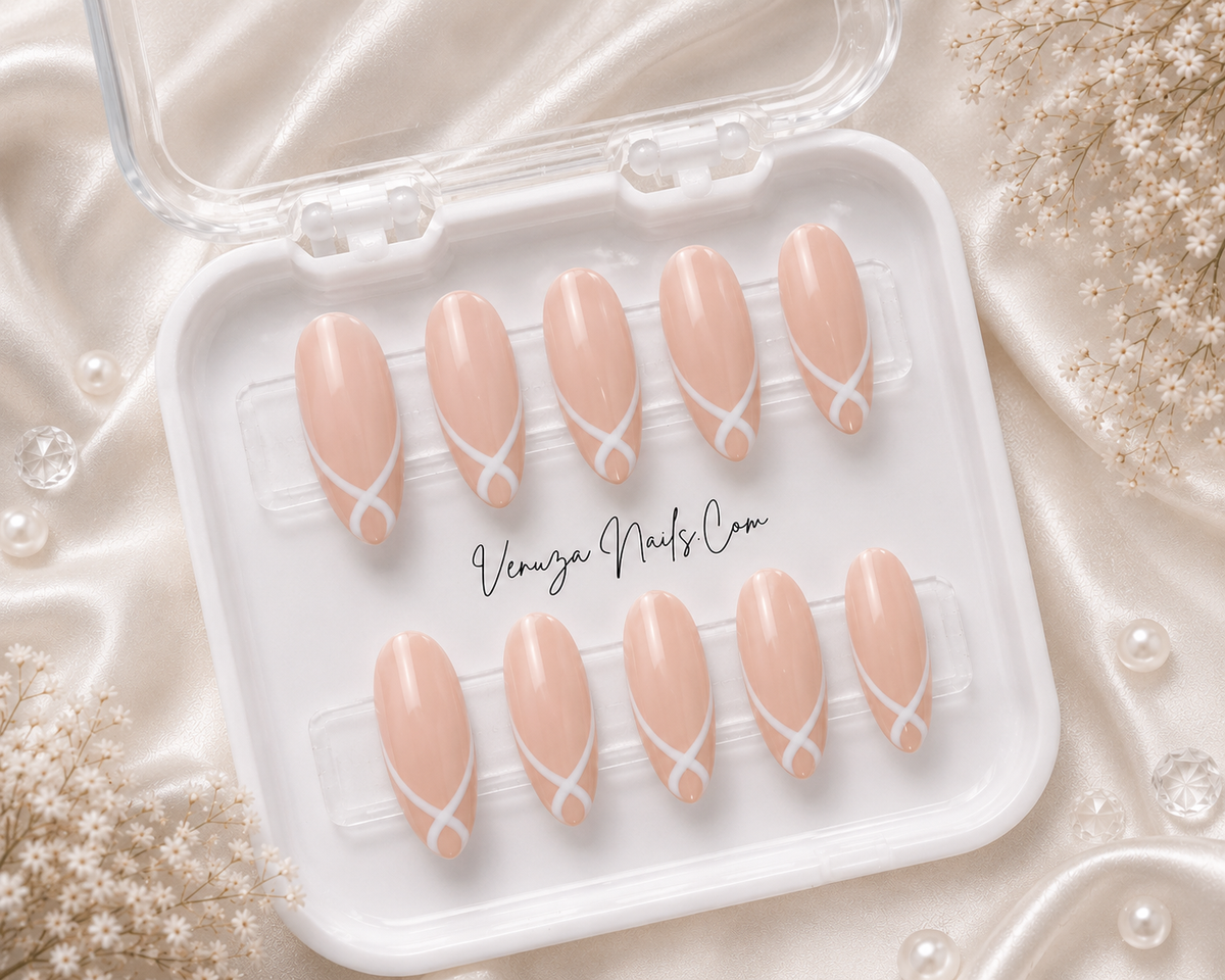 Billie - Faux Ongles Nude Ruban Blanc