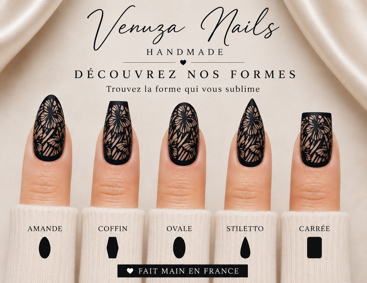 Black Nature – Faux ongles press-on nude et nail art floral noir