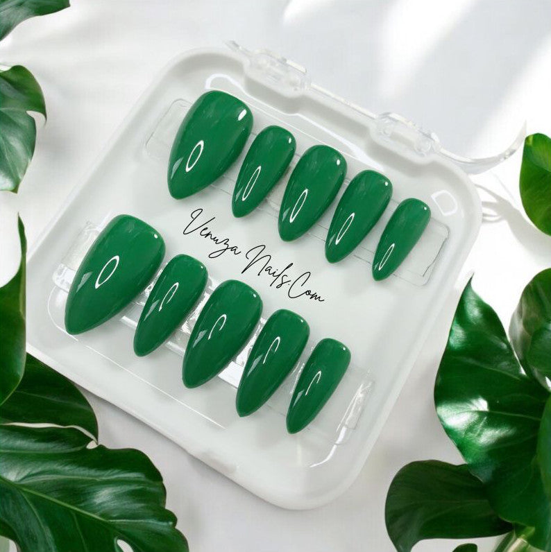 press-on-nails-vert-couleur-unie-verde