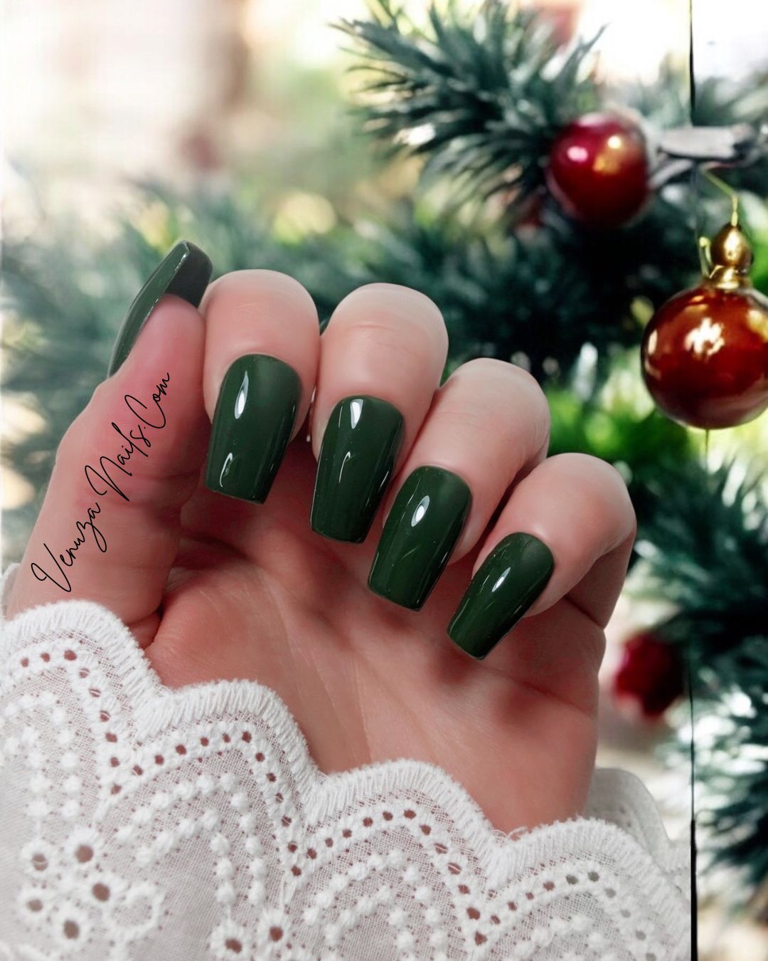 press-on nails vert foncé, vert sapin, vert foret, couleur unie