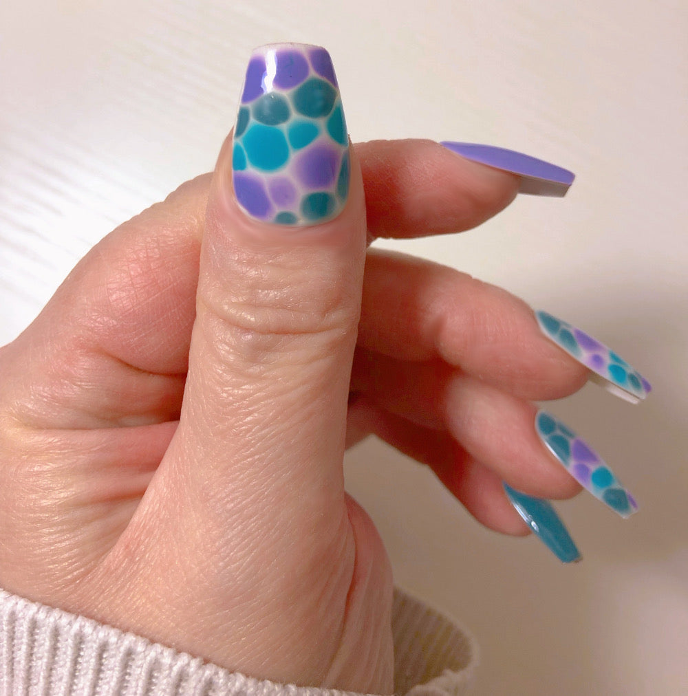 Faux-Ongles Bleus Violet Turquoise - Nail Art Effet Aquatique et Chromatique-2