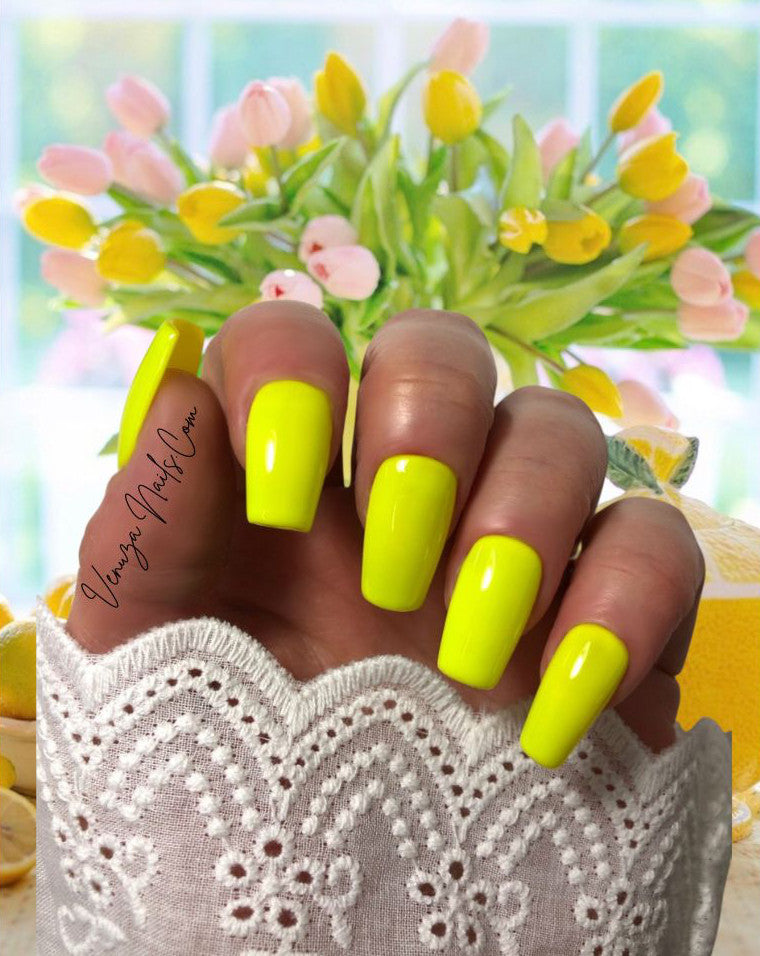 faux ongles réutilisables jaune fluo - press-on nails limoncello