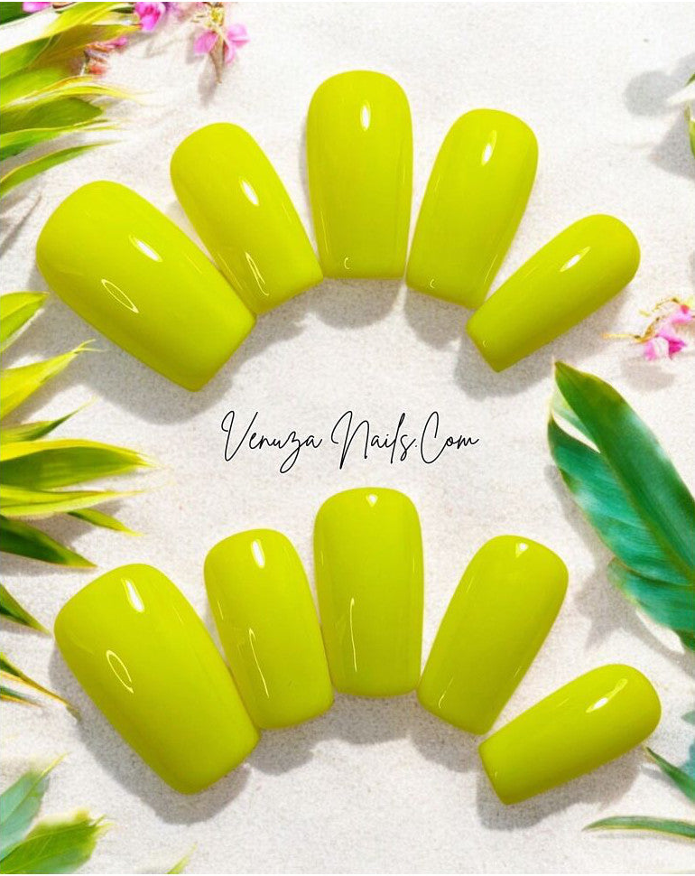 faux ongles réutilisables jaune fluo - press-on nails limoncello