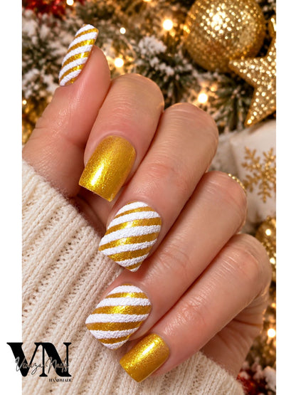 Kit de press-on nails Gold Snow doré et blanc pour Noël