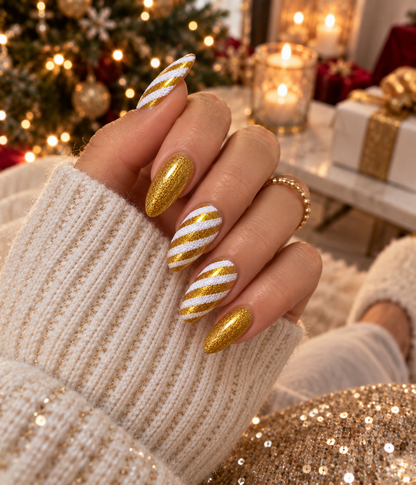 Kit de press-on nails Gold Snow doré et blanc pour Noël