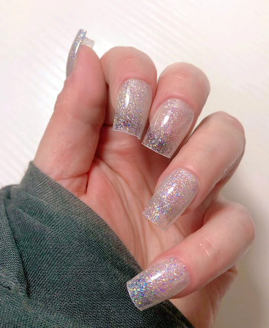 press on nails base pailletée, clear glittery
