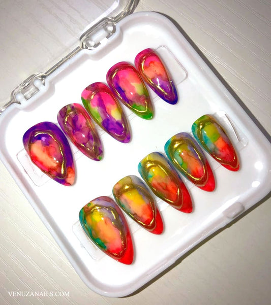 Aquarelle - Press On Nails Multicolores Chromé