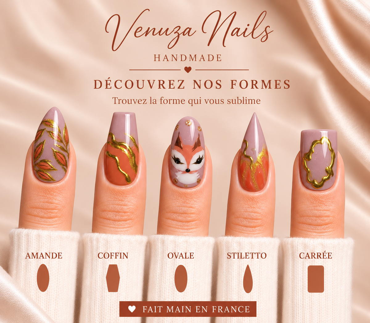 Renardor - Faux Ongles Orange - Nails Art Renard Citrouille Halloween
