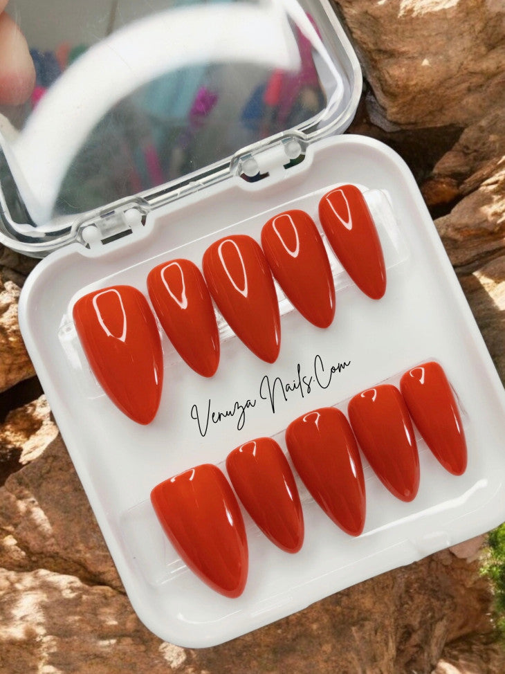 press-on-nails-brun-rouge-couleur-unie-sienna