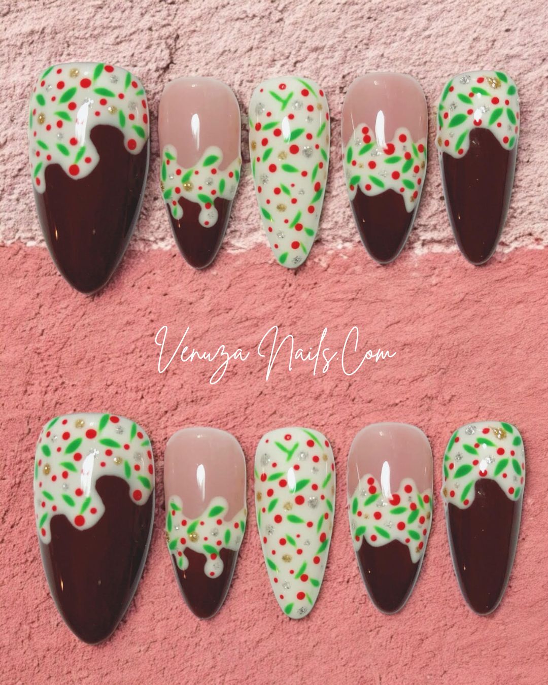 Faux ongles Popcake, motif gourmand chocolat et confettis multicolores – Venuza Nails