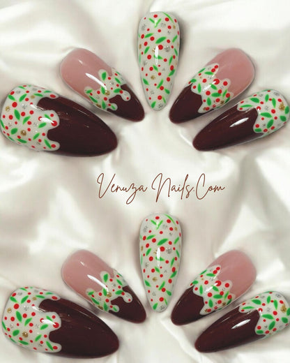 Faux ongles Popcake, motif gourmand chocolat et confettis multicolores – Venuza Nails