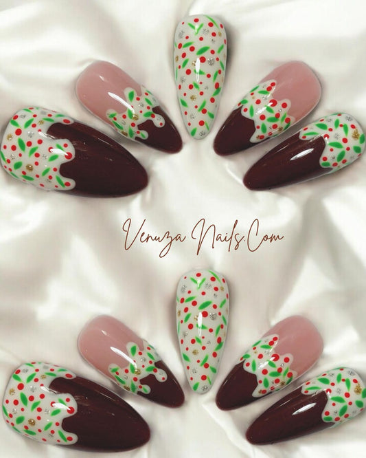 Faux ongles Popcake, motif gourmand chocolat et confettis multicolores – Venuza Nails