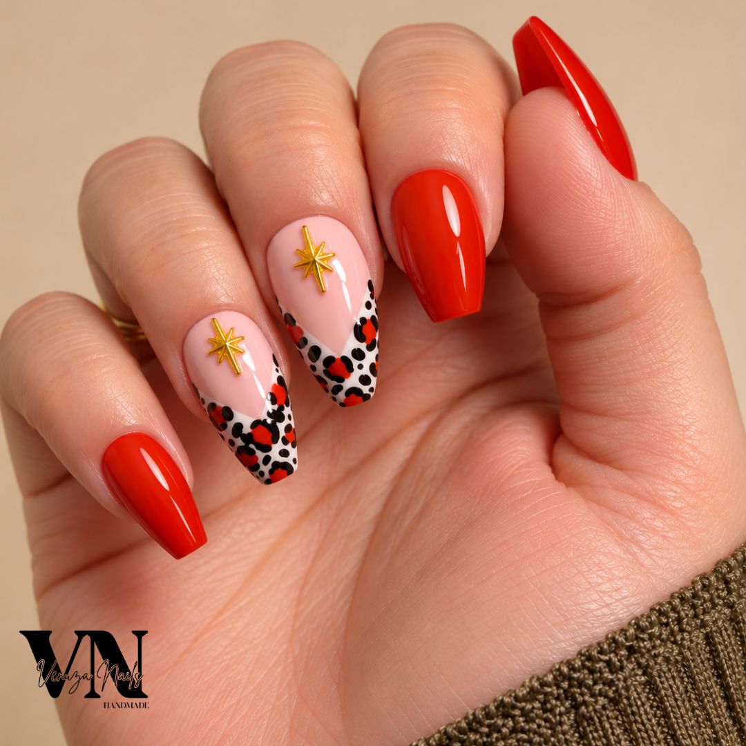 Faux ongles artisanaux Amanda orange et nude – Venuza Nails