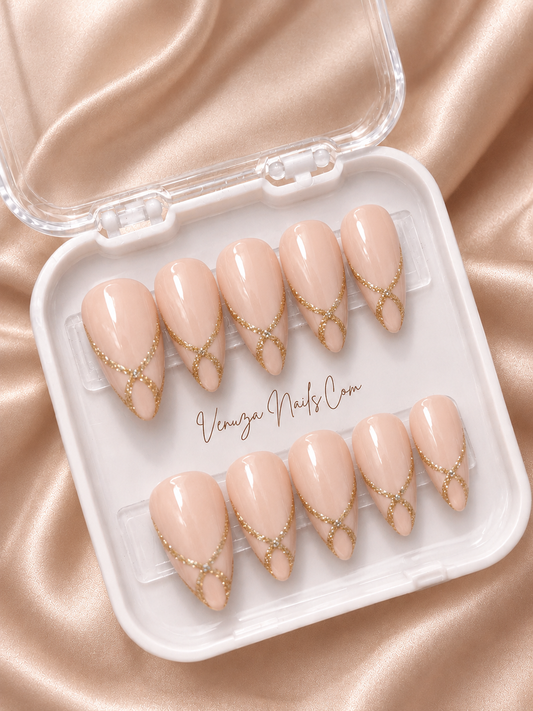 Sunshine - Press On Nails Nude et Ruban Or
