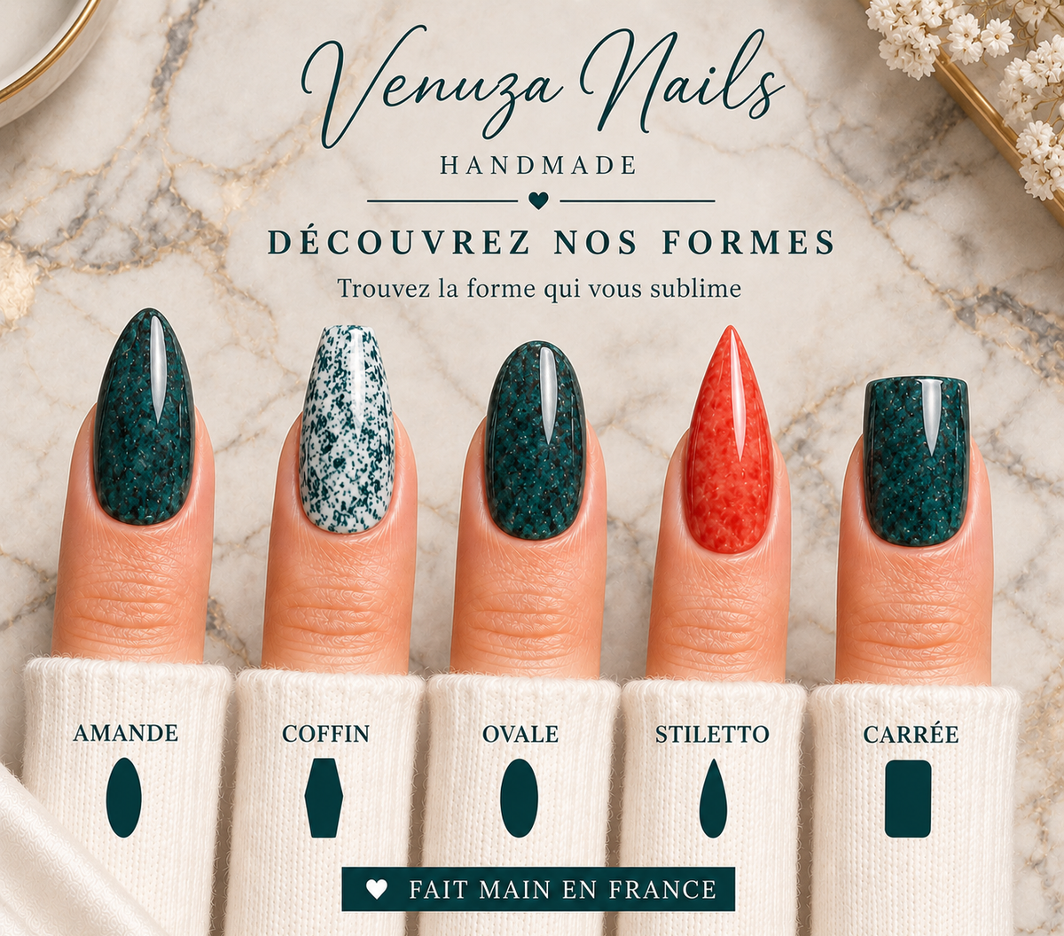 Green Mirage - Faux Ongles Vert Rouge Marbré