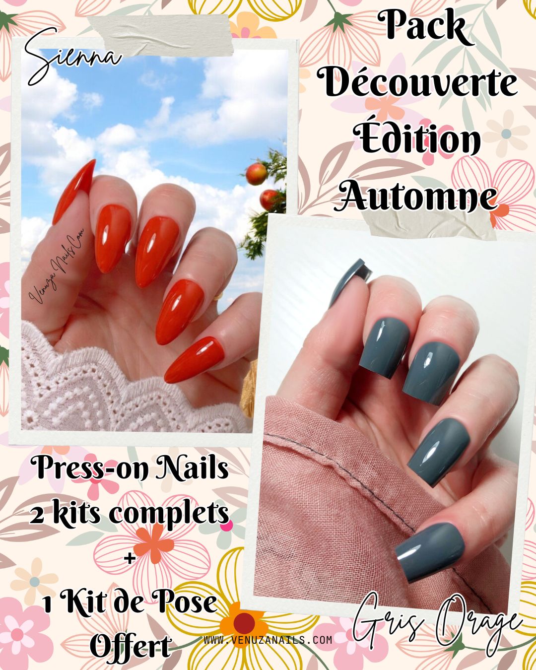 press on nails pack decouverte automne avec deux kits , orange foncé et gris foncé