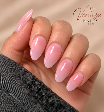 Faux ongles BABY POWDER rose bébé glossy, forme ovale – Venuza Nails
