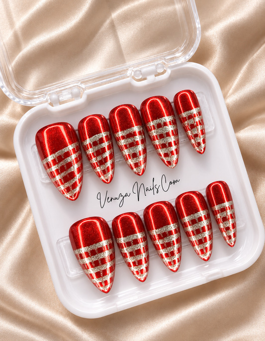 Roma - Faux Ongles Rouge Argenté - Rome Inspiration