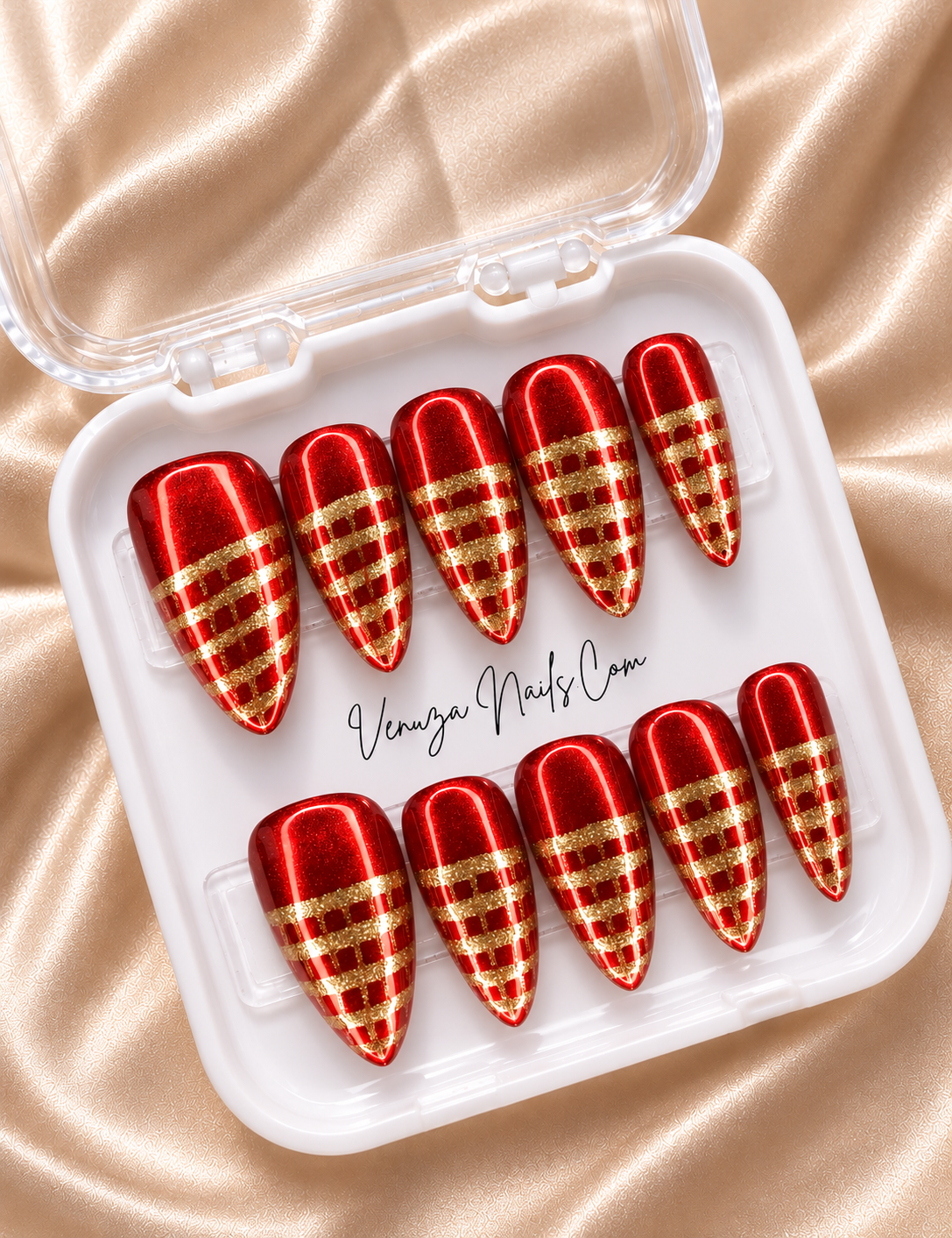 Roma - Faux Ongles Rouge Argenté - Rome Inspiration