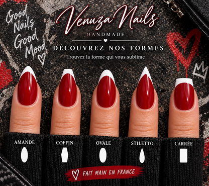 5 formes de press-on nails Venuza Nails : amande, coffin, ovale, stiletto et carrée