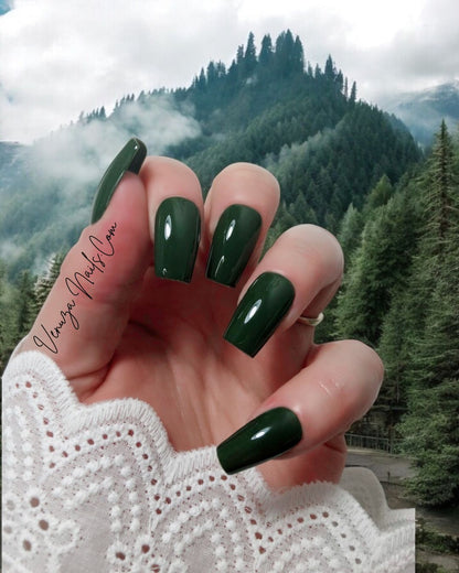press-on nails vert foncé, vert sapin, vert foret, couleur unie