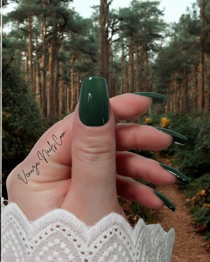 press-on nails vert foncé, vert sapin, vert foret, couleur unie