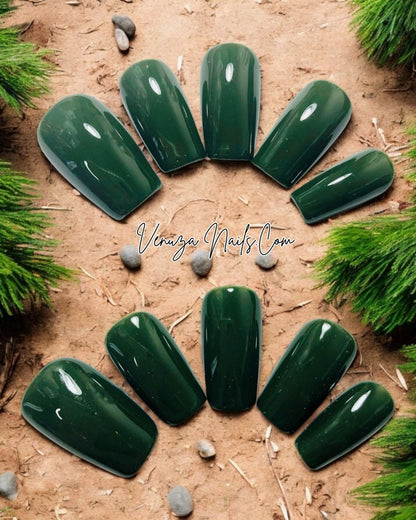 press-on nails vert foncé, vert sapin, vert foret, couleur unie