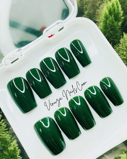 press-on nails vert foncé, vert sapin, vert foret, couleur unie